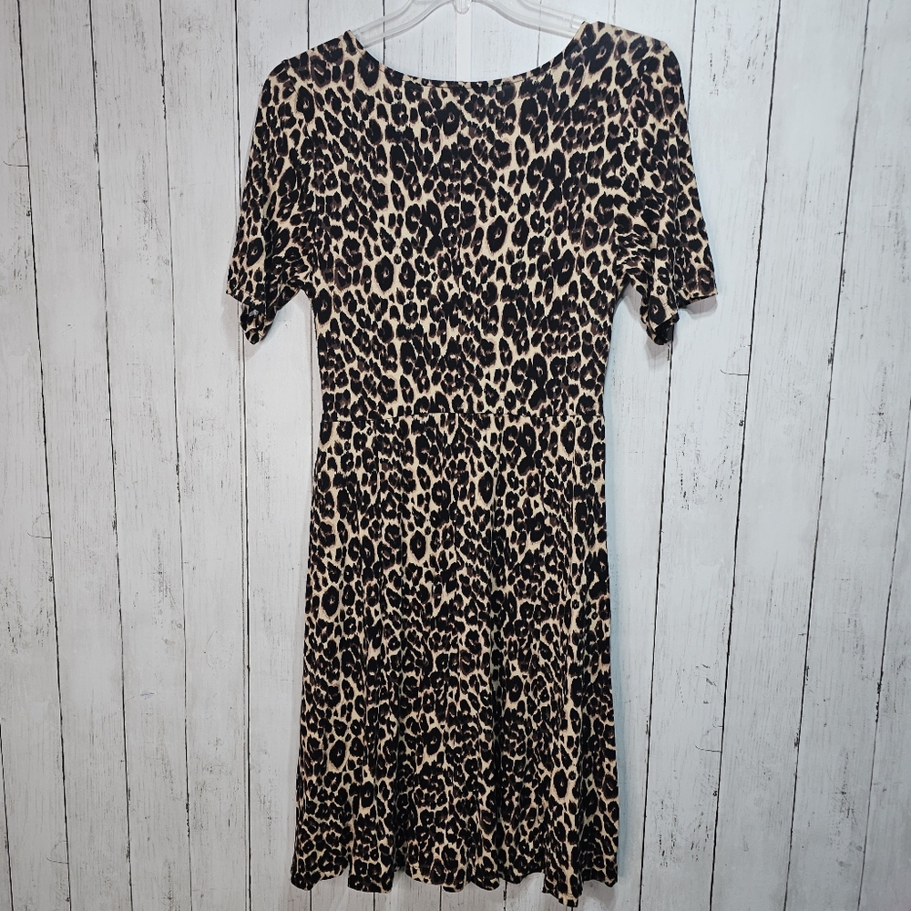 Ellos Women's Faux Wrap Animal Print Rayon Knit Dress Size 16 Short Sleeve. - Picture 7 of 7